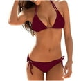 thumbnail image 1 of ZQGJB Women's Two Piece Bikini Swimsuit Sexy Push up Padded Triangle Top Bathing Suits Side Tie String Cheeky Bikini Sets(Wine,M), 1 of 2