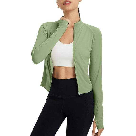 ZQGJB Women's UPF 50+ Sun Shirts Lightweight Protection SPF Crop Jacket UV Protection Long Sleeve Full Zip Workout Tops Clothing Mint Green S