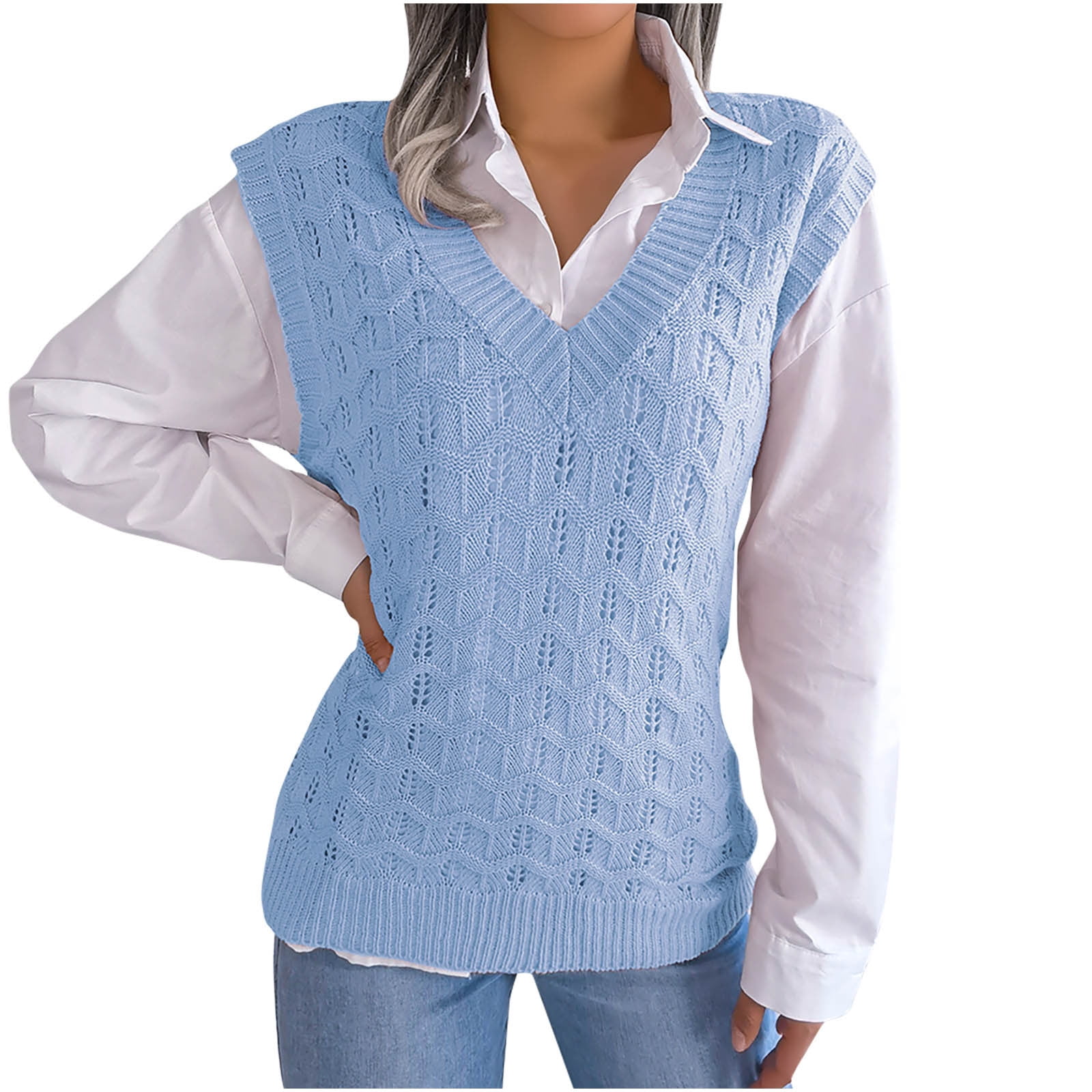 ZQGJB Women's V Neck Sweater Vest Oversized Sleeveless