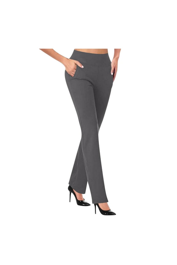 Women's Yoga Dress Pants Bootcut Stretchy Work Pants Business Office Casual Solid Color High Waist Straight Leg Slacks Trousers with 3 Pockets #01-Gray M