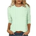 thumbnail image 1 of ZQGJB Womens 3/4 Length Sleeve Tops Dressy Summer Crewneck Pullover Trendy Lace Crochet Eyelet Basic Tees Shirt Lightweight Soft Cotton Blouse Mint Green S, 1 of 6