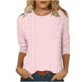 thumbnail image 1 of ZQGJB Womens 3/4 Length Sleeve Tops Dressy Summer Crewneck Pullover Trendy Lace Crochet Eyelet Basic Tees Shirt Lightweight Soft Cotton Blouse Pink M, 1 of 7