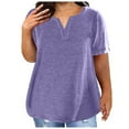 thumbnail image 1 of ZQGJB Womens 3/4 Sleeve Tops Casual Dressy Plus Size Summer Elbow Length Sleeve V Neck Pullover Tshirt Loose Fit Soft Cotton Tunic Shirts with Pocket Z01-Purple XXXL, 1 of 5