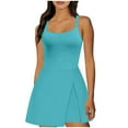 thumbnail image 1 of ZQGJB Womens Athletic Romper One Piece Workout Outfits Trendy Solid Color Side Slit Tennis Dresses Exercise Golf Skorts Onesies Sky Blue S, 1 of 9