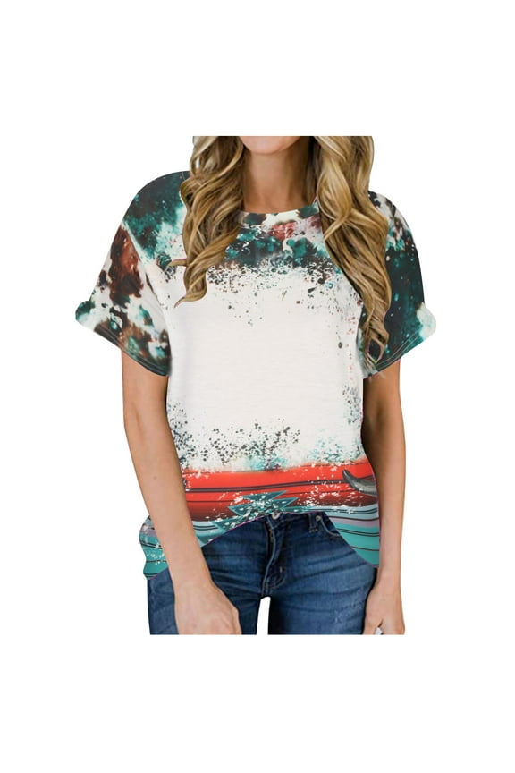 Womens Bleached Sublimation Blank Shirts Short Sleeve Graphic Tees Tops Loose Fit Crew Neck Casual Blouses Funny Summer Outfits Clothes Green L