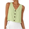 thumbnail image 1 of ZQGJB Womens Button V Neck Cropped Cotton Linen Tank Tops Loose Fit Casual Spring Summer Sleeveless Henley Tank Shirts Green S, 1 of 8