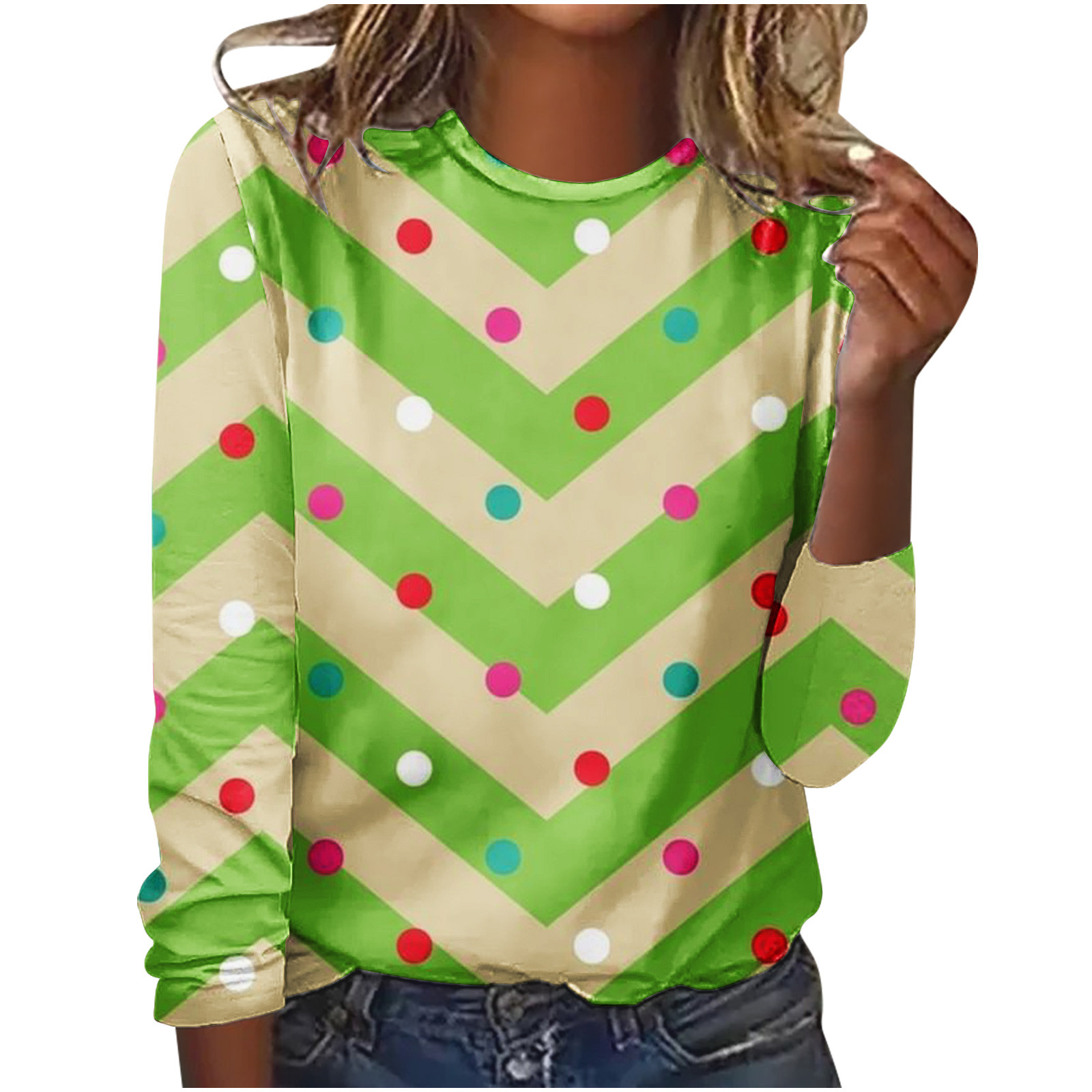 ZQGJB Womens Christmas Shirts Long Sleeve Cute Xmas Gifts Stocks