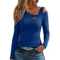 thumbnail image 1 of ZQGJB Womens Cutout Tops Trendy Sexy Long Sleeve Shirts Trendy Basic Solid Color Slim Fit Athletic Tees 2025 Fall Fashion Going Out Tshirts Clothes Blue XXL, 1 of 6
