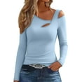 thumbnail image 1 of ZQGJB Womens Cutout Tops Trendy Sexy Long Sleeve Shirts Trendy Basic Solid Color Slim Fit Athletic Tees 2025 Fall Fashion Going Out Tshirts Clothes Sky Blue M, 1 of 6