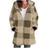 ZQGJB Womens Fashion 2025 Fuzzy Fleece Open Front Cardigans Plaid Jacket Loose Fit Casual Full Zip up Long Sleeve Sherpa Warm Hooded Outwear Coat with Pockets Brown L