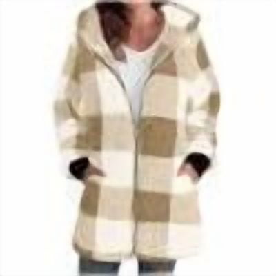 ZQGJB Womens Fashion 2025 Fuzzy Fleece Open Front Cardigans Plaid Jacket Loose Fit Casual Full Zip up Long Sleeve Sherpa Warm Hooded Outwear Coat with Pockets Khaki S