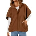 thumbnail image 1 of ZQGJB Womens Fuzzy Sherpa Fleece Vest Casual Fall Short Sleeve Cardigan Outerwear Travel Zip Up Jacket Lightweight Warm Gilet With Pockets Brown XXL, 1 of 10