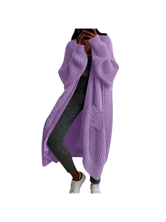 Womens Long Cardigan Sweaters Heavyweight Open Front Oversized Thick Warm Duster with Pocket for Women 2025 Fall Winter Knit Design Coats Brown L
