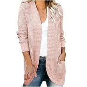 ZQGJB Womens Long Sleeve Open Front Cardigans Plus Size Solid Chunky Knit Draped Sweaters Outwear with Pockets Loose Fall Winter Pullover Sweater Tops Pink XXXL