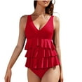thumbnail image 1 of ZQGJB Womens One Piece Swimsuit Ruffle V Neck Tummy Control Modest Bathing Suit Full Coverage Retro Swim Dress Swimwear(Red,M), 1 of 6