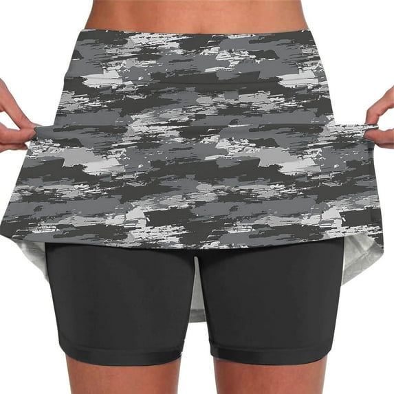 ZQGJB Womens Skorts with Pockets Tie Dye Printed Tummy Control Plus Size Skorts for Women High Waist Athletic Sports Inner Short Pants Skirt Casual Workout Shorts Gray#02 M