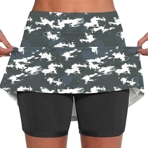 ZQGJB Womens Skorts with Pockets Tie Dye Printed Tummy Control Plus Size Skorts for Women High Waist Athletic Sports Inner Short Pants Skirt Casual Workout Shorts Gray#03 XXL