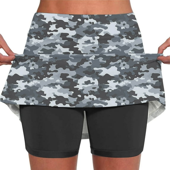 ZQGJB Womens Skorts with Pockets Tie Dye Printed Tummy Control Plus Size Skorts for Women High Waist Athletic Sports Inner Short Pants Skirt Casual Workout Shorts Gray#04 L