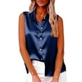 thumbnail image 1 of ZQGJB Womens Sleeveless Button Down Shirt Silky Satin Blouse Dressy Casual Summer Solid Color Basic Business Work Tank Tops Navy S, 1 of 8