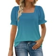 thumbnail image 1 of ZQGJB Womens Summer Ombre Tops Loose Fit Square Neck Dressy Casual Ruffle Trim Sleeve Cute T Shirts Trendy 2025 Outfit Clothes Sky Blue XXL, 1 of 7