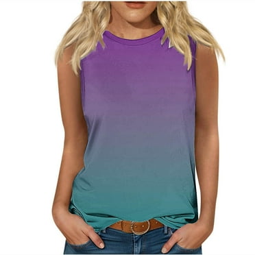 ZQGJB Womens Summer Sleeveless Tank Tops Casual Tie Dye Gradient Print Round Neck Graphic Tunic Blouse Loose Lightweight Comfy Camisole Vest Top Green XXL