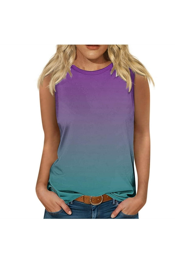 Womens Summer Sleeveless Tank Tops Casual Tie Dye Gradient Print Round Neck Graphic Tunic Blouse Loose Lightweight Comfy Camisole Vest Top Green XXL