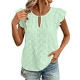 thumbnail image 1 of ZQGJB Womens Summer Sleeveless Tank Tops Crewneck Ruffle Cap Sleeve Eyelet Shirts Loose Fit Casual Dressy Tunic Blouses Green M, 1 of 9