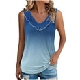 thumbnail image 1 of ZQGJB Womens Summer Tank Tops Casual Sleeveless Tie Dye Gradient Color Printed Tunic Top Loose Fit Ruffled Trim V Neck Shirts Blue S, 1 of 6