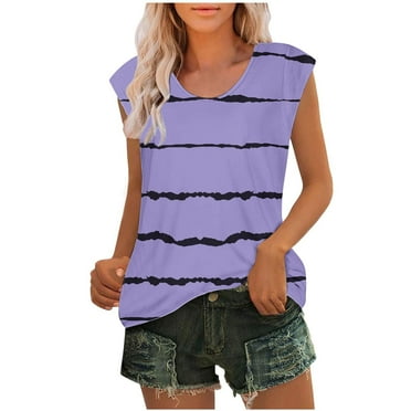 ZQGJB Womens Summer Tank Tops Casual Tie Dye Striped Print Round Neck Graphic Tunic Blouse Trendy Workout Basic Tees Shirt Purple L