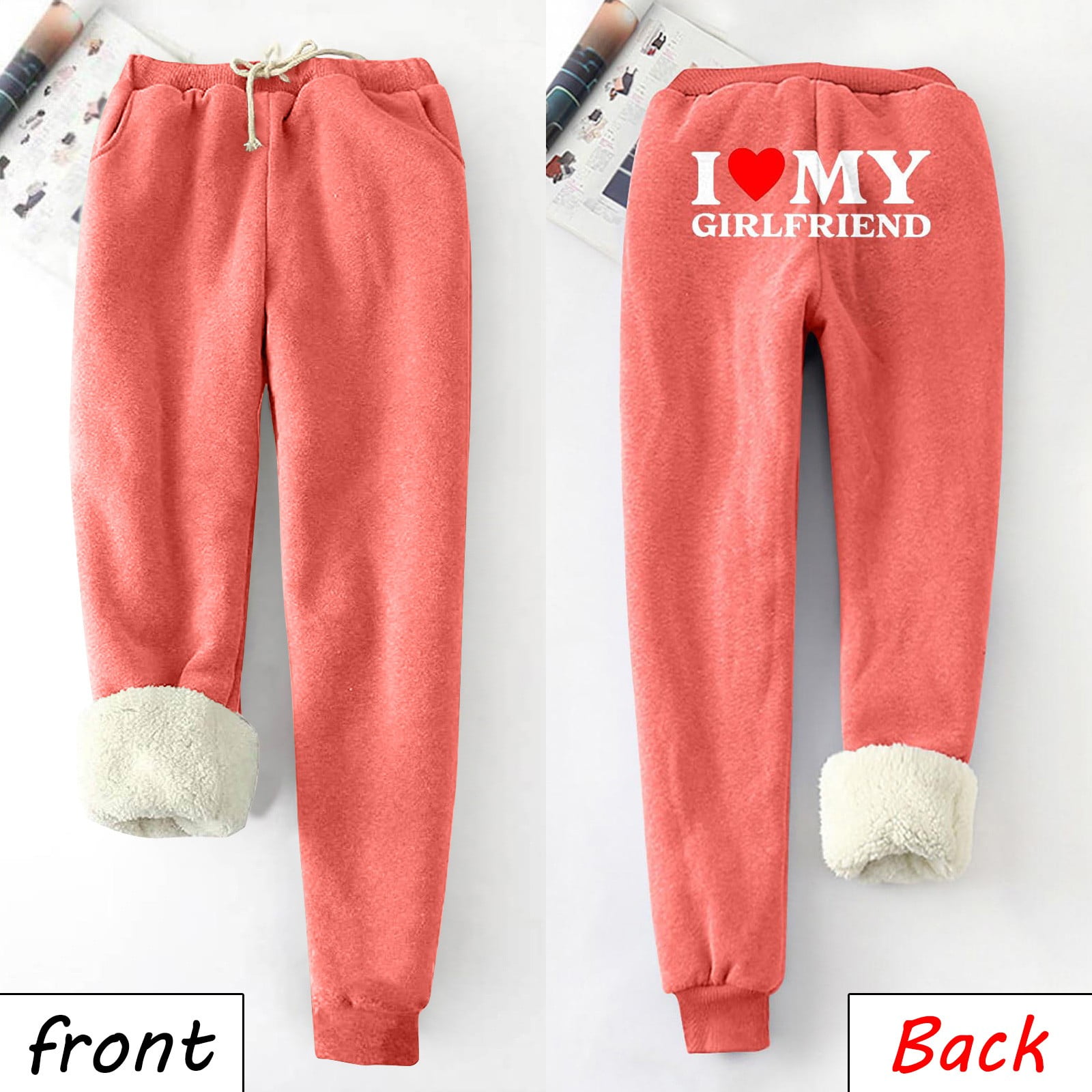 ZQGJB Womens Sweatpants Cotton Joggers with Pockets Cute Letters I Love My  Girlfriend Print Lounge Jogger Pants Plush Thick Warm Casual Running  Workout Yoga Leggings Red XXXXL 