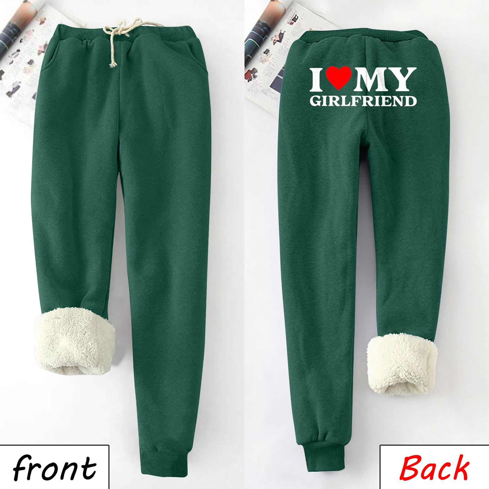 ZQGJB Womens Sweatpants Cotton Joggers with Pockets Cute Letters I Love My  Girlfriend Print Lounge Jogger Pants Plush Thick Warm Casual Running  Workout Yoga Leggings Red XXXXL 