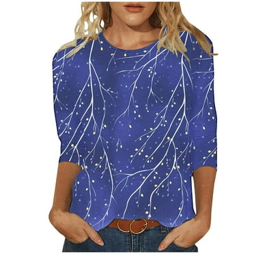 ZQGJB Womens T-Shirts Casual Dressy Summer 3/4 Length Sleeve Crewneck Basic Tunic Blouse Plus Size Floral Pattern Graphic Tees Tops Multicolor#19 XL