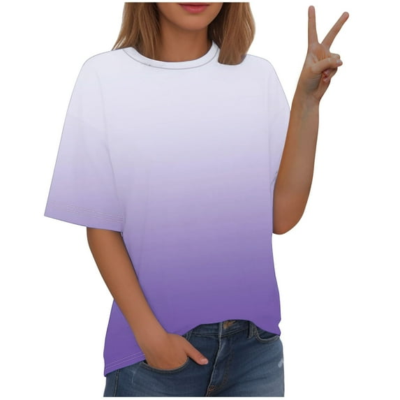 ZQGJB Womens T-Shirts Plus Size Casual Tie Dye Gradient Print Short Sleeve Round Neck Basic Tunic Shirts Loose Oversized Baggy Pullover Tops Purple XXXL