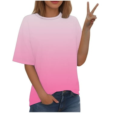 ZQGJB Womens T-Shirts Clearance Plus Size Casual Tie Dye Gradient Print Short Sleeve Round Neck Basic Tunic Shirts Loose Oversized Baggy Pullover Tops Pink XXL