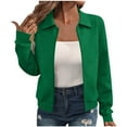 thumbnail image 1 of ZQGJB Womens Textured Knit Bomber Jacket Coat Long Sleeve Casual Full Zip up Stand Collar Lightweight Fall Fashion Jackets Outfits with Pockets Green XL, 1 of 7
