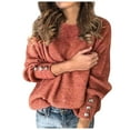 thumbnail image 1 of ZQGJB Womens Winter Casual Long Sleeve Solid Color Cable Knit Button Decor Balloon Sleeve Mock Neck Sweater Plus Size Trendy Pullover Tops Red S, 1 of 3