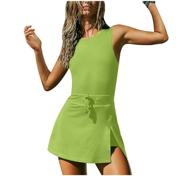 ZQGJB Womens Workout Romper Tennis Dress Built in Shorts Onesie Open Back Jumpsuits Athletic Dresses Casual Summer Solid Color Rompers Green M