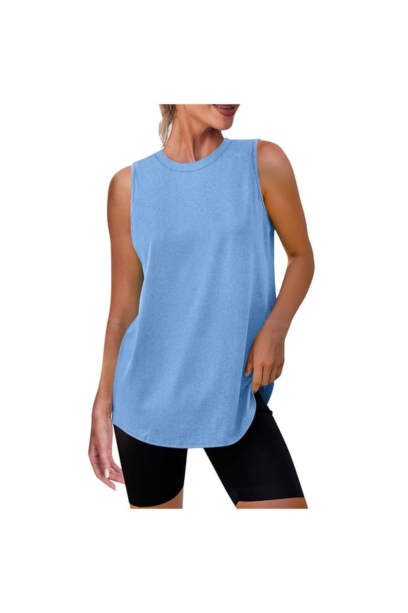 Womens Workout Tank Tops Lightweight Sleeveless Shirts for Women Loose Fit Basic Solid Color Tunic Tops for Athletic Running Tennis Yoga Blue S
