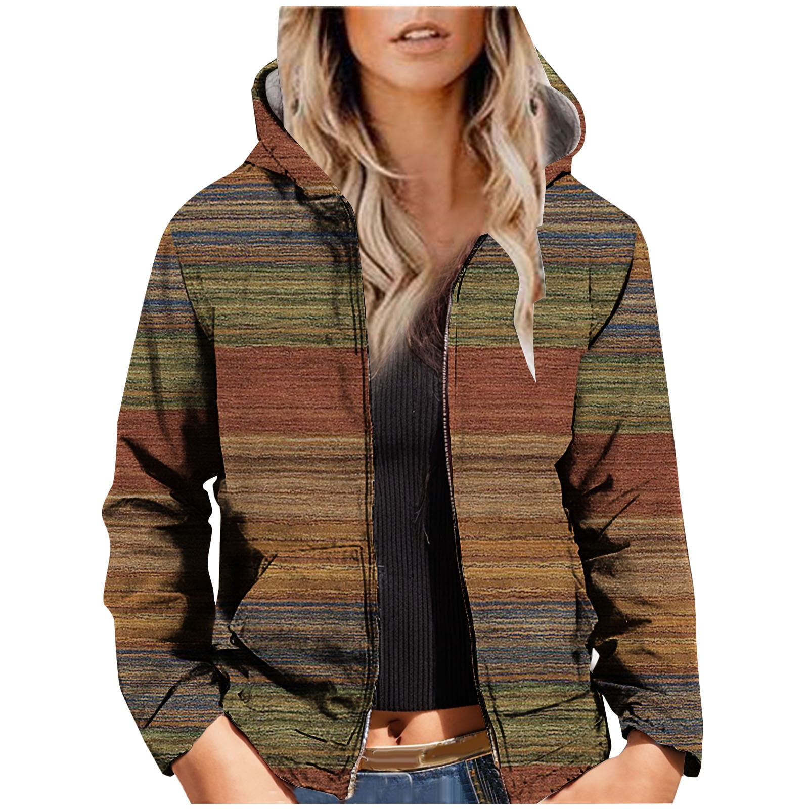 ZQGJB Womens Zip Up Hoodies Sherpa Lined Fleece Thermal Jacket Ethnic Style Print Full Zip Long Sleeve Winter Plush Warm Casual Thick Coats with Pockets Multicolor M Walmart