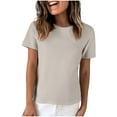 thumbnail image 1 of ZQGJB Workout T-Shirts for Women Trendy Summer Solid Color Basic Tunic Tees Shirt Beach Vacation Outfits Plus Size Casual Short Sleeve Crew Neck Athletic Tops White XXXXL, 1 of 7