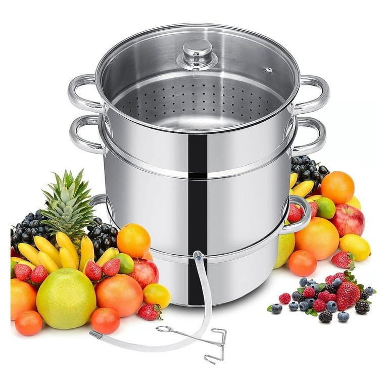 ZQRPCA 11-Quart Steam Juicer Stainless Steel, Steamer Extractor Pot for  Fruit Vegetable Canning with Tempered Glass Lid, Hose, Clamp, Loop Handles,  Silver 