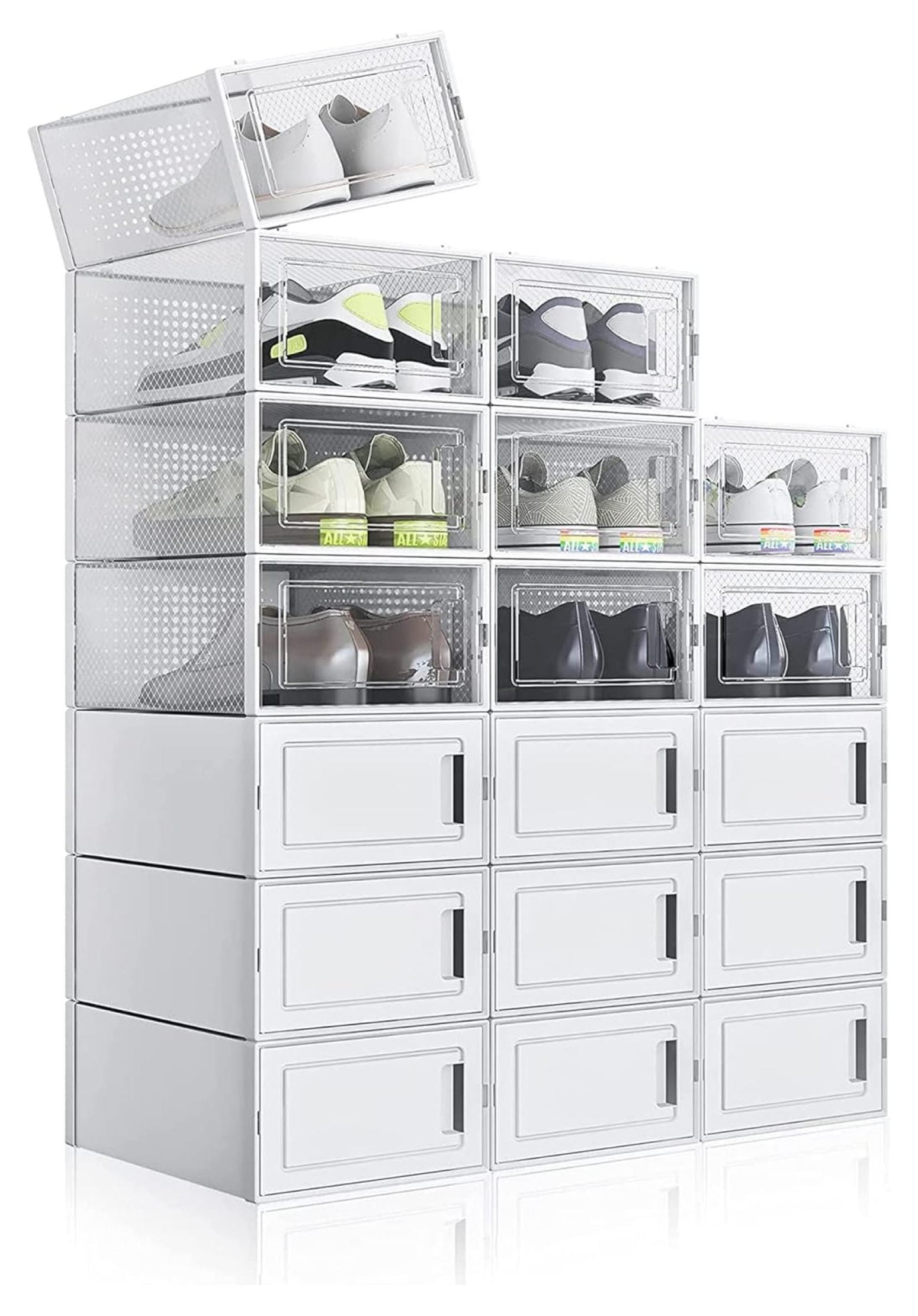 ZQRPCA 18 Pack Plastic Shoe Storage Box Flodable Shoe Storage Organizer