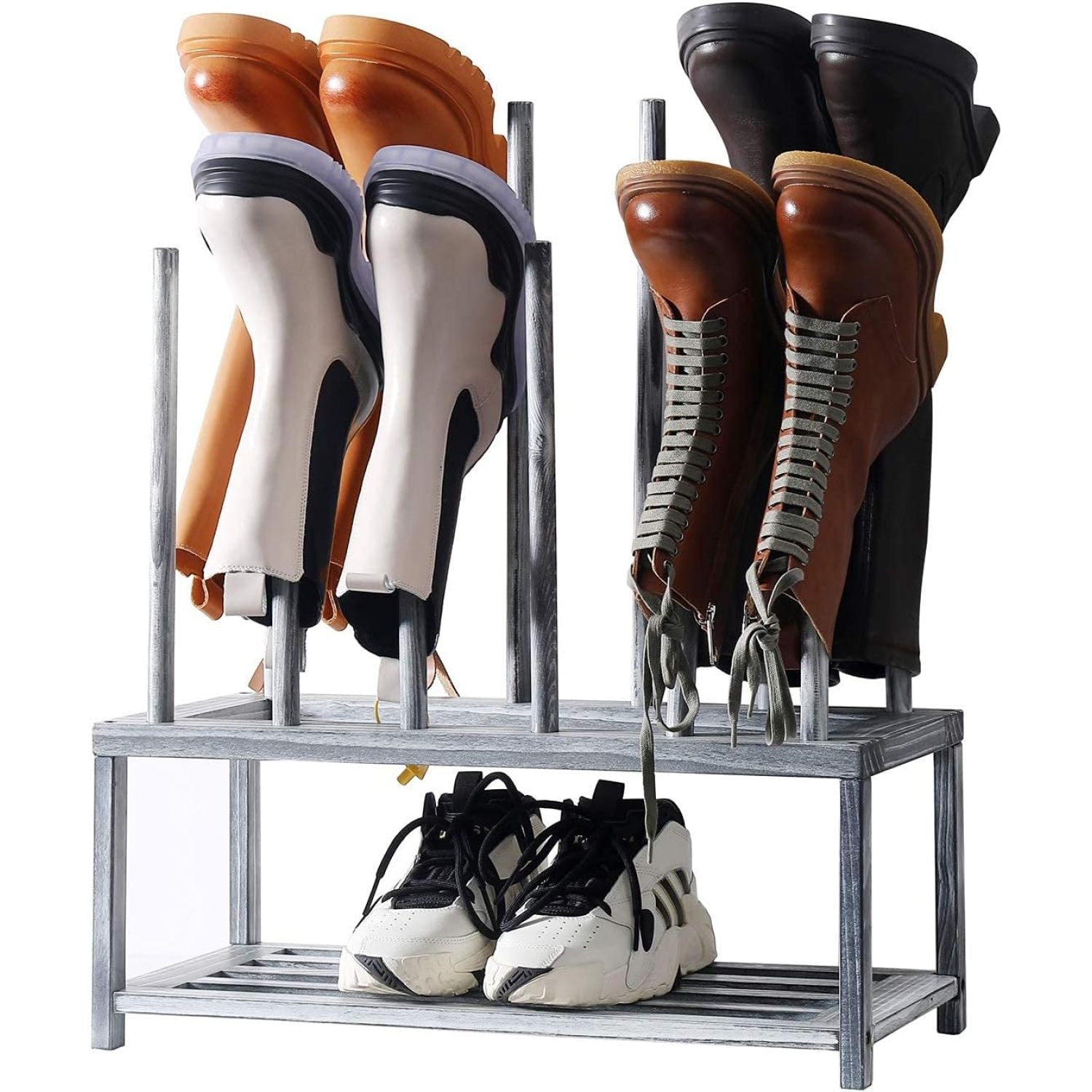 ZQRPCA 2Tier Boot Storage Rack for Tall Boots and Shoes, Wooden Boot