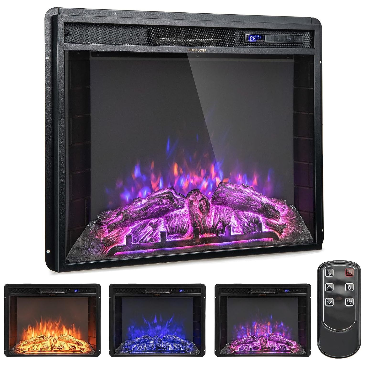 ZQRPCA 26Inch Electric Fireplace Insert, Wall Recessed Fireplace Heater with Thermostat, 3