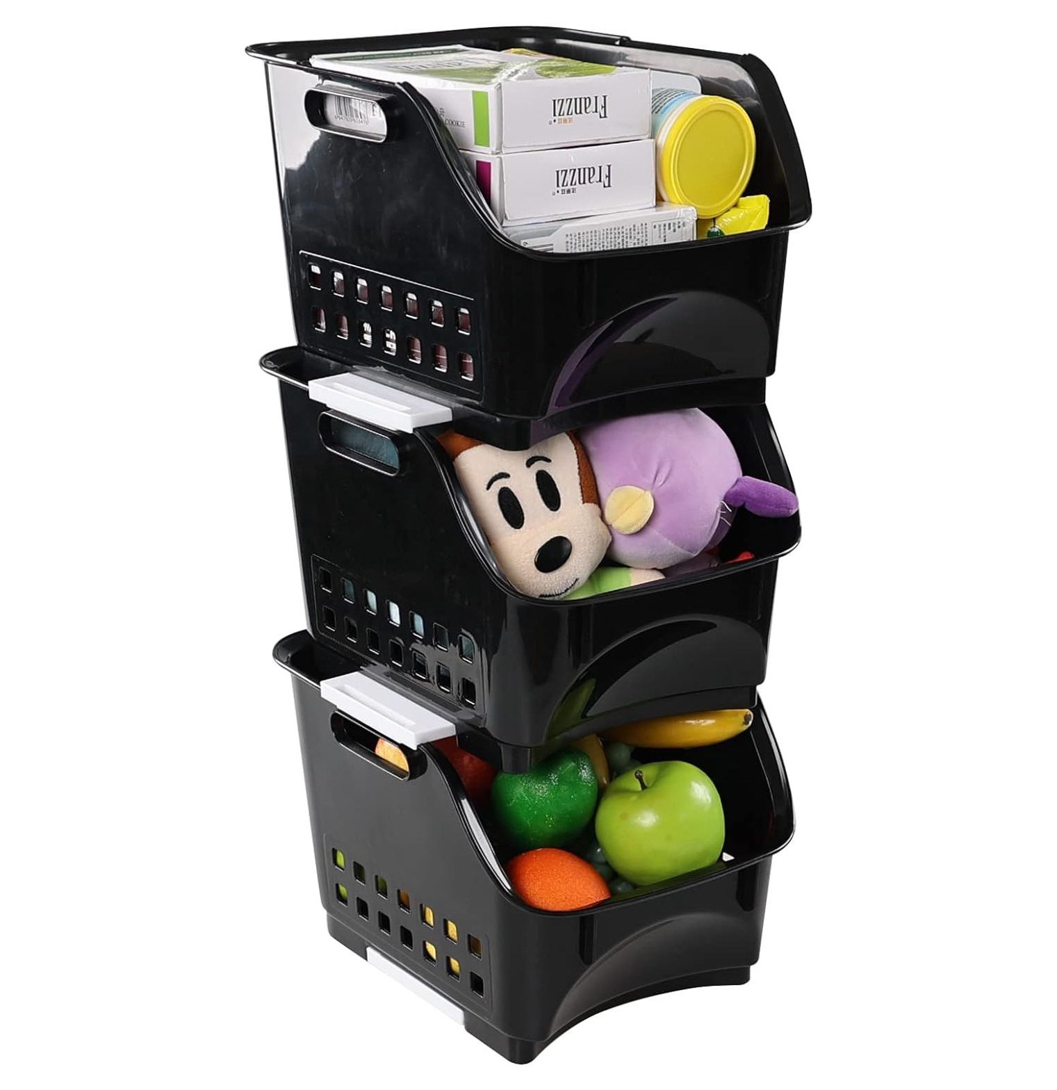 ZQRPCA 3 tier Kitchen Stacking Open Storage Bins, Plastic Stackable