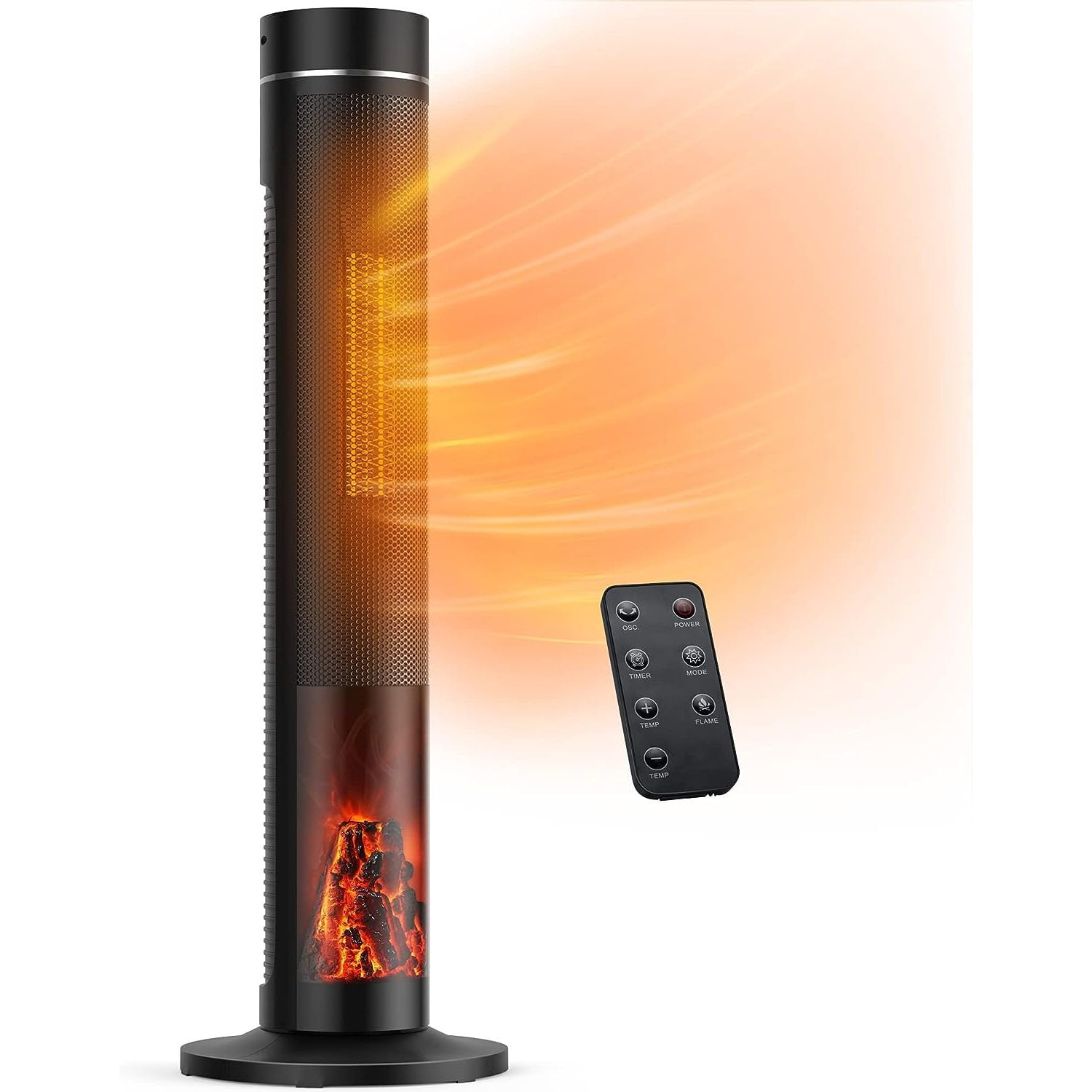 ZQRPCA 33” Tower Space Heater 3D Flame Tower Fan Heater with , 3 Modes ...