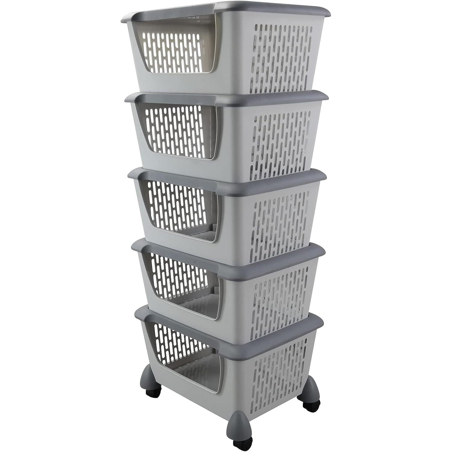 ZQRPCA 5 Pack Plastic Stackable Storage Baskets, Grey Plastic Stacking