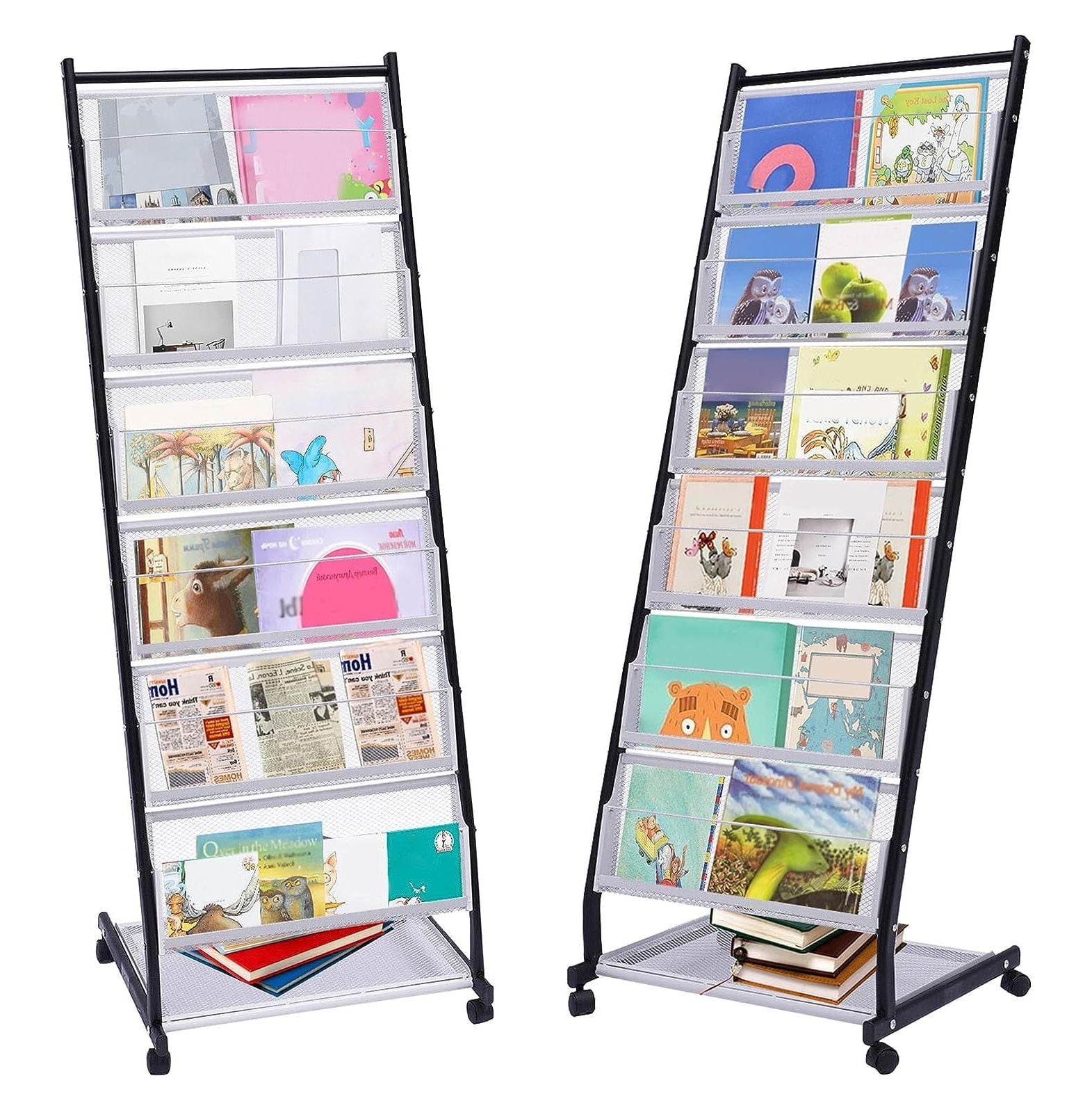 ZQRPCA 6 Tier FreeStanding Magazine Rack Rolling Comic Book Shelf
