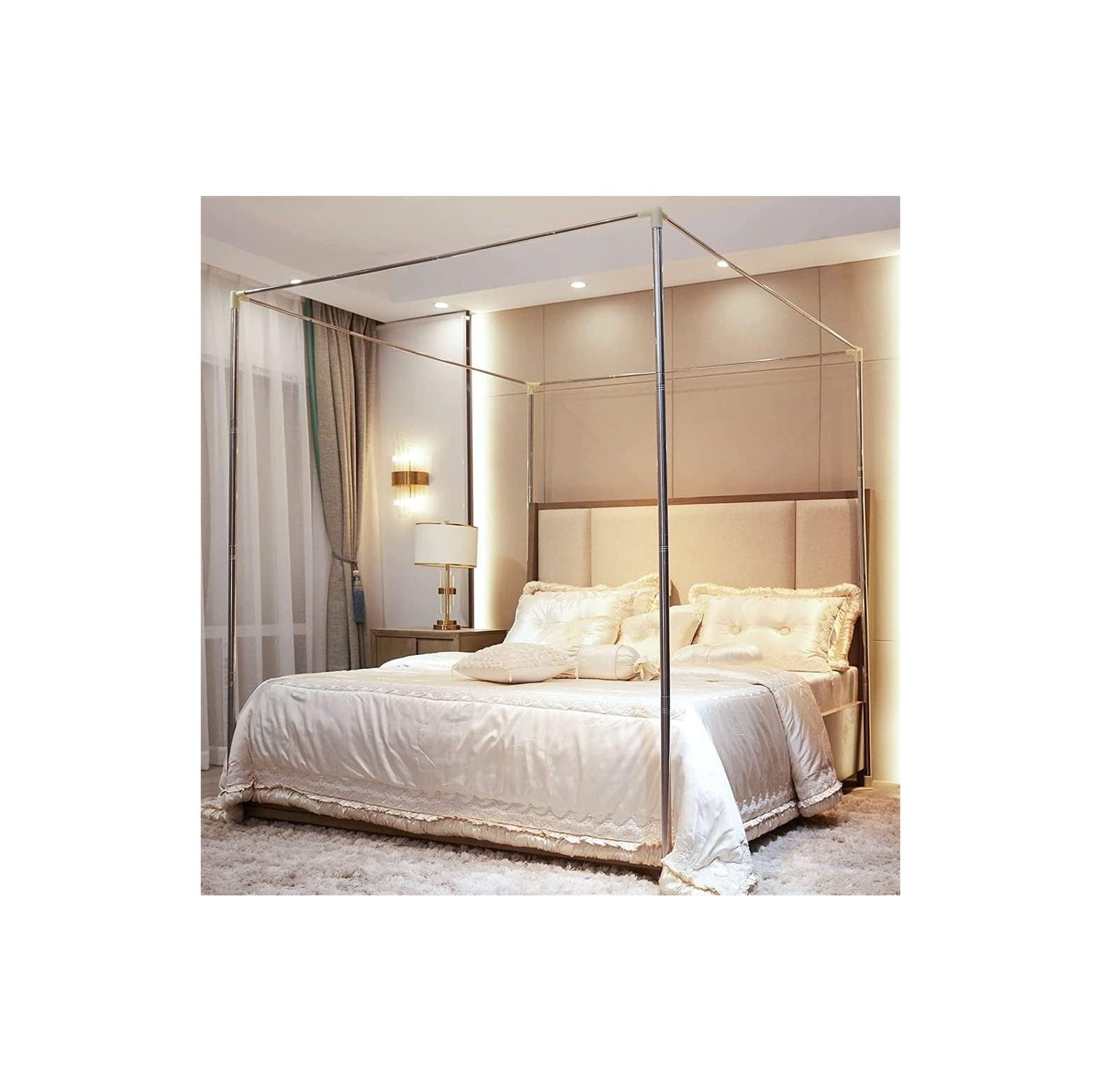 ZQRPCA Canopy Bed Frame 4 Corners Stainless Steel Bed Mosquito Net