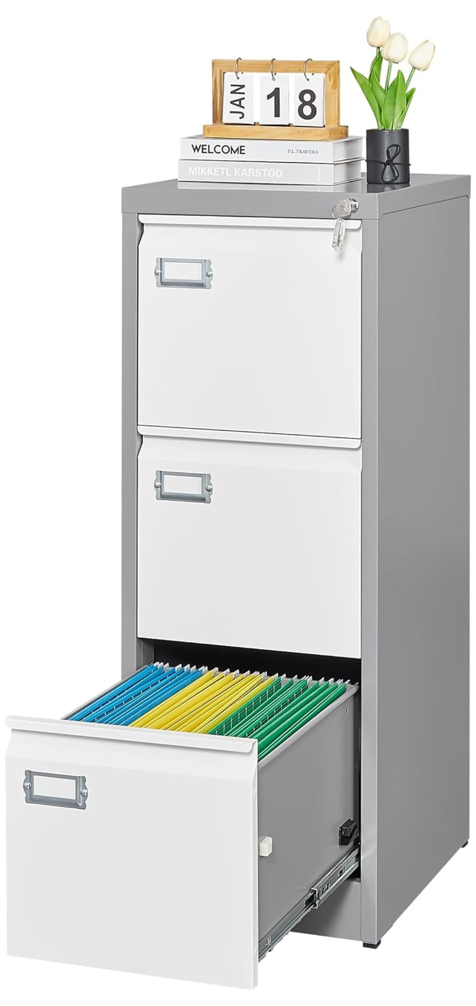 ZQRPCA Metal Vertical File Storage 3 Drawer File with